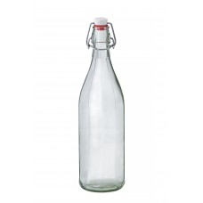 Facetted Clear Glass Bottle with Stainless Steel Shackled Ceramic Closure .1 Litre.