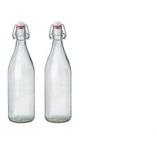 Facetted Clear Glass Bottle with Stainless Steel Shackled Ceramic Closure .1 Litre..Set of 2