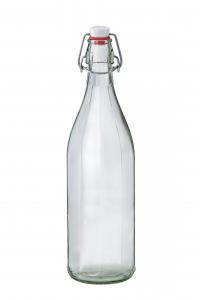 Facetted Clear Glass Bottle with Stainless Steel Shackled Ceramic Closure .1 Litre.